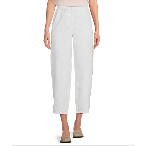 NWT Eileen Fisher Cotton Hemp Lantern Pants 2 2P P2 White Ankle Trouser Coastal - Picture 1 of 7